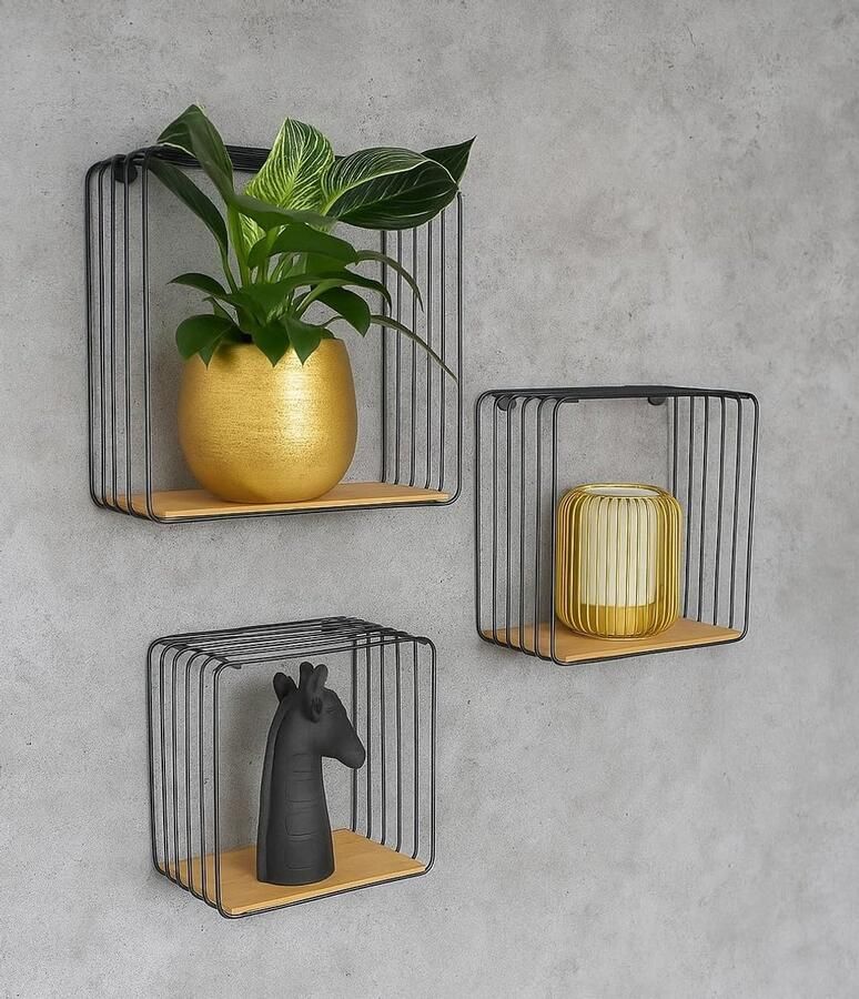 Wandrek Cavo set van 3 zwart of wit roestvrij staal en bamboehout