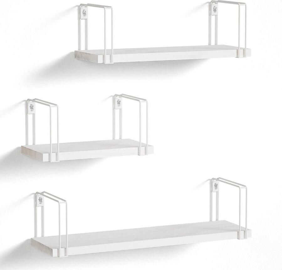 Wandrek decoratief en functioneel set van 3 wit hout 43 33 23 cm