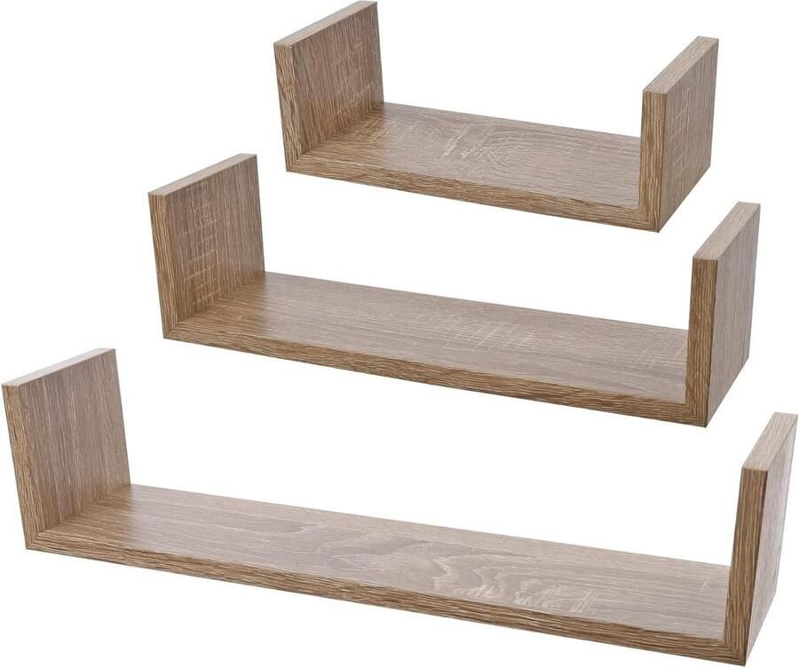 Wandrek Eiken Zwevende Wandplank Onzichtbare Fixatie Planken Decoratief Eiken Kleur 42x10x10cm 32x10x85cm 22x10x77cm