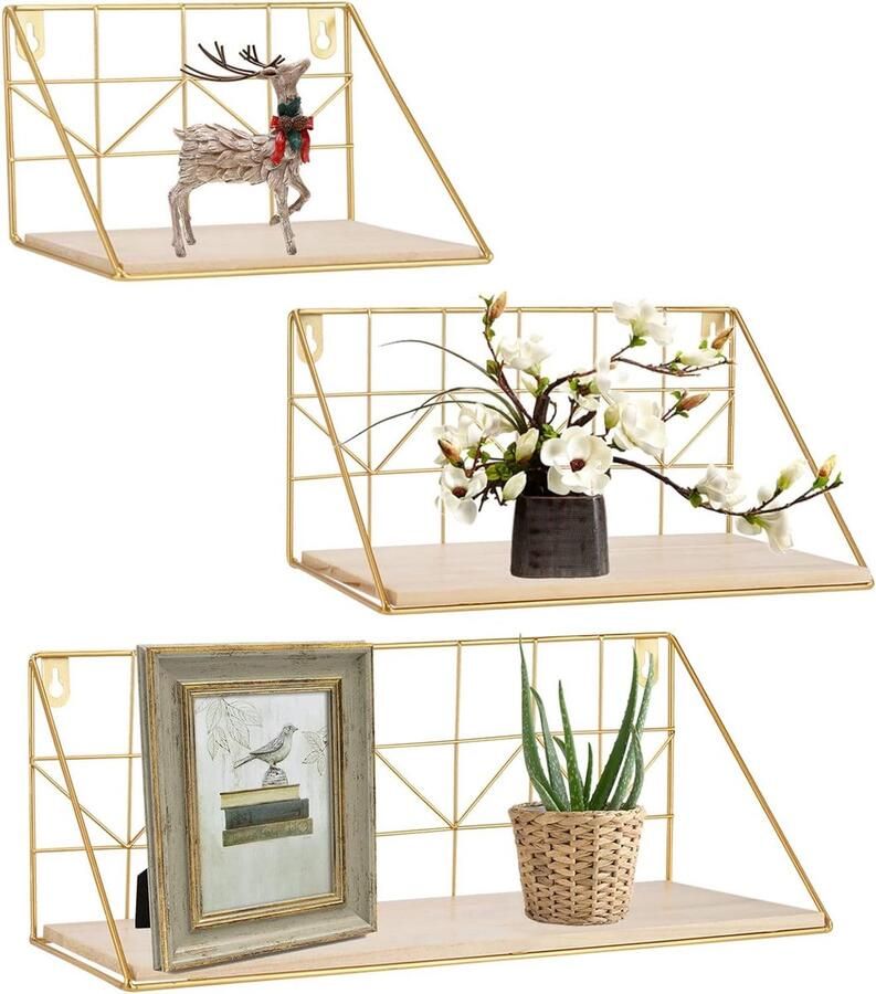 Wandrek Goud Metalen set van 3 Houten planken