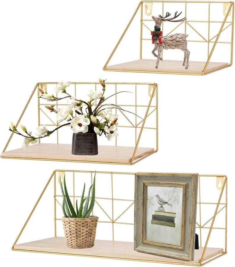 Wandrek goud Set van 3 metaal hangplanken