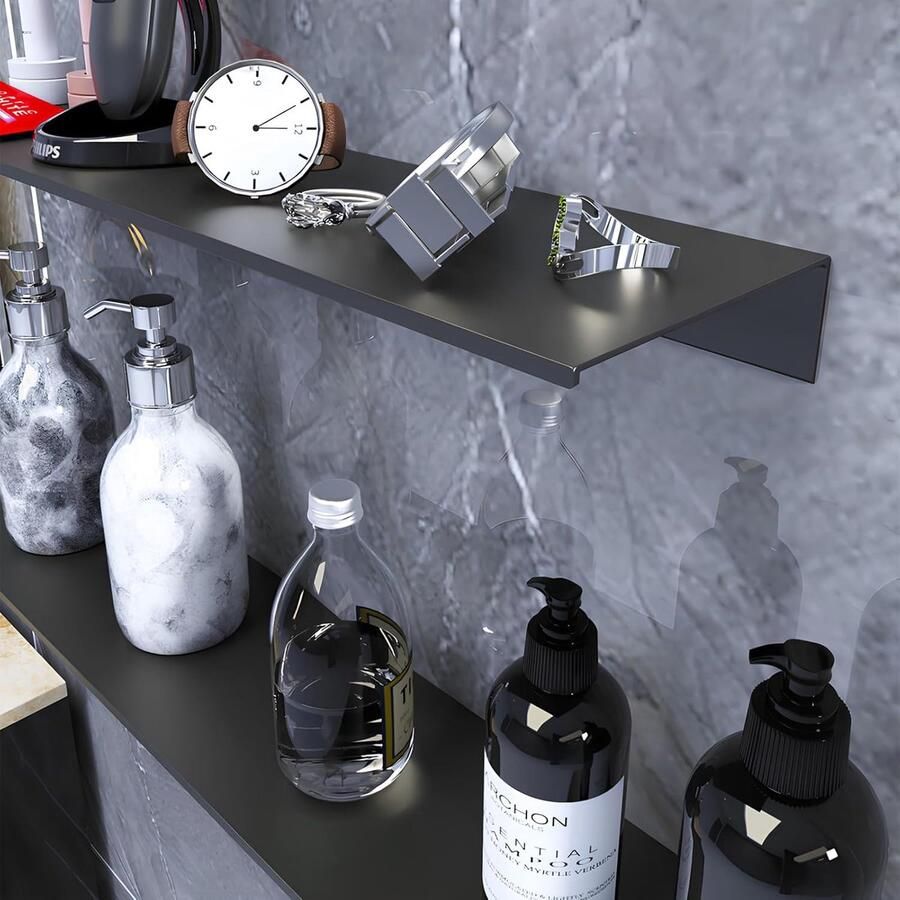 Wandrek hangend geschikt voor badkamer en kantoor 2 stuks zwart metaal 40 cm