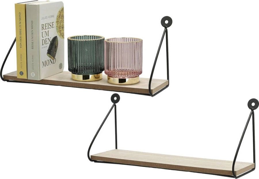 Wandrek hangrek set van 2 metaal met houten plank decoratie