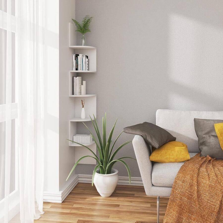 Wandrek Hoekplank MDFCD-Plank Zigzag-stijl hoekstandaard voor CD DVD fotolijst Wit Moderne Opslagoplossing corner shelf wall