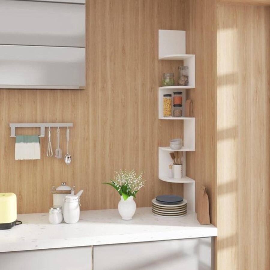 Wandrek Hoekplank-Plank Zigzag-stijl hoekstandaard voor CD DVD fotolijst Wit Boekenplank