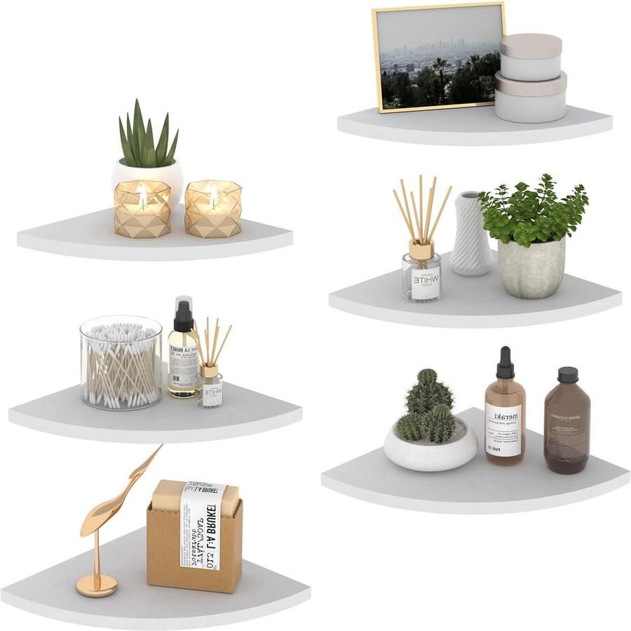 Wandrek Hoekplank Waaiervorm Ruimtebesparend 6 Stuks Wit Composiethout