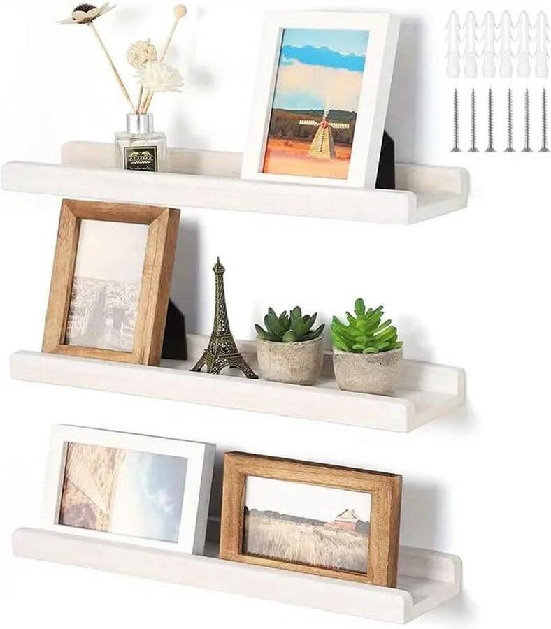Wandrek hout geschikt voor woonkamer keuken badkamer slaapkamer 3 stuks wit