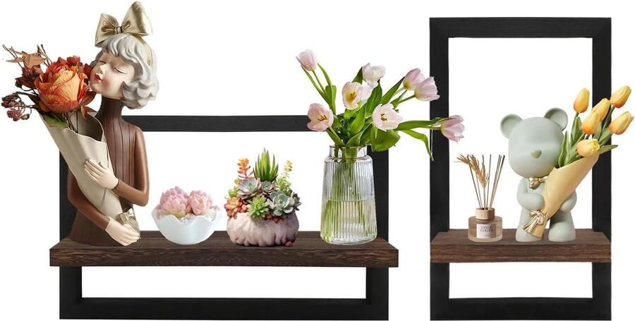 Wandrek Hout Houten Wandplanken voor Decoratie Set van 2 Natuurlijk Hout