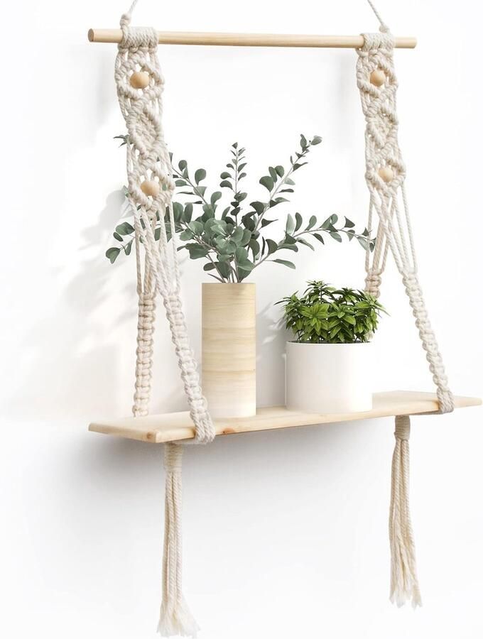 Wandrek hout macramé wandbehang plank boho decoratie zwevende plank kwast handgeweven natuurlijk drijfhout hangrek chic zwevende planken voor woonkamer slaapkamer badkamer