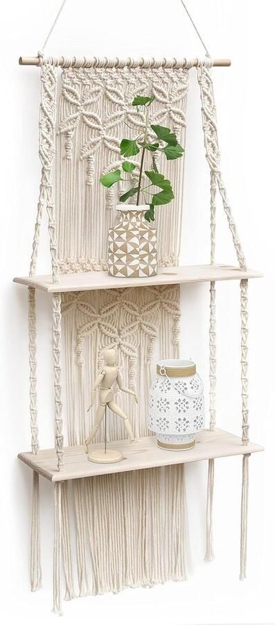 Wandrek hout macramé wandbehang plank boho decoratie zwevende plank kwast handgeweven natuurlijk drijfhout hangrek chic zwevende planken voor woonkamer (upgrade)