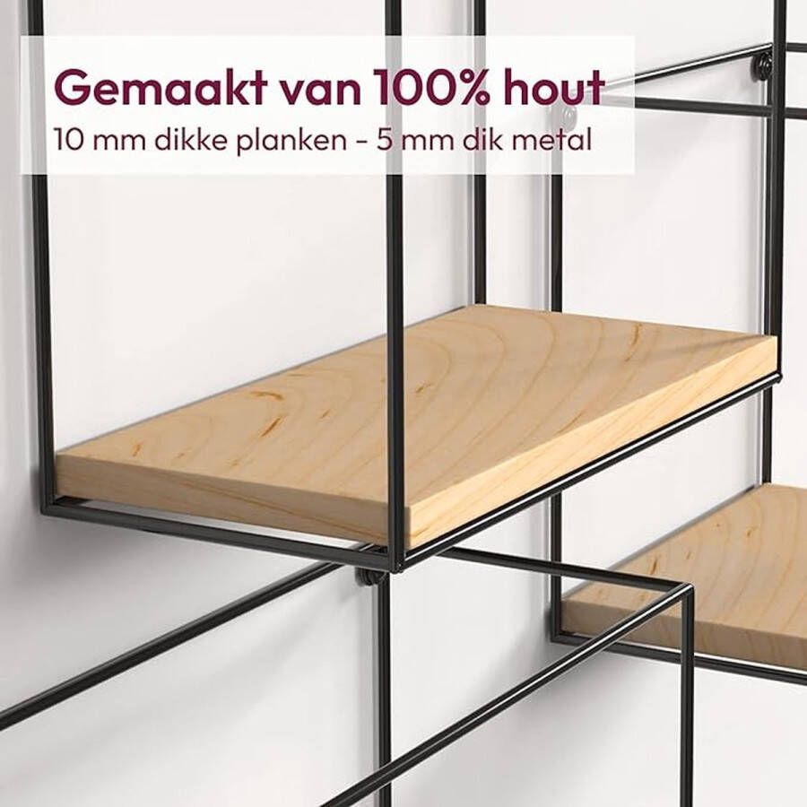 Wandrek Hout Metaal Set van 3 Wandrek Zwevend Wandkast Hangend Industrieel Zwart - Foto 2