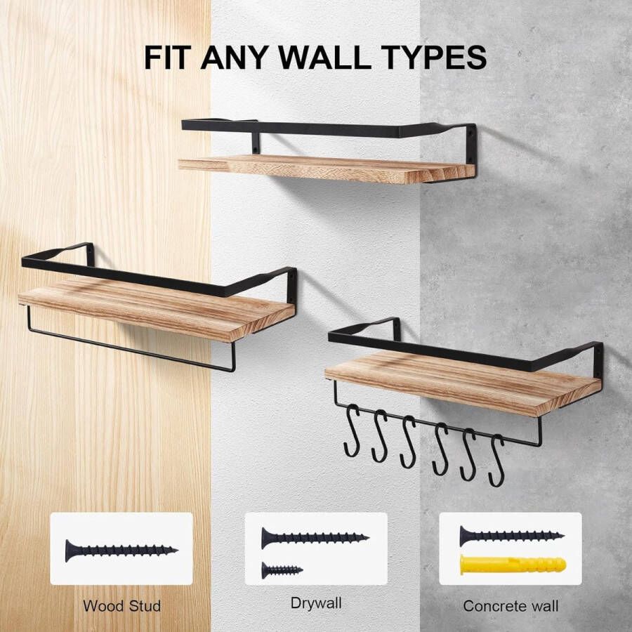 Wandrek hout set van 2 met handdoekhouder zwevende planken wandopslag hangrek ideaal voor badkamer keuken woonkamer kantoor slaapkamer