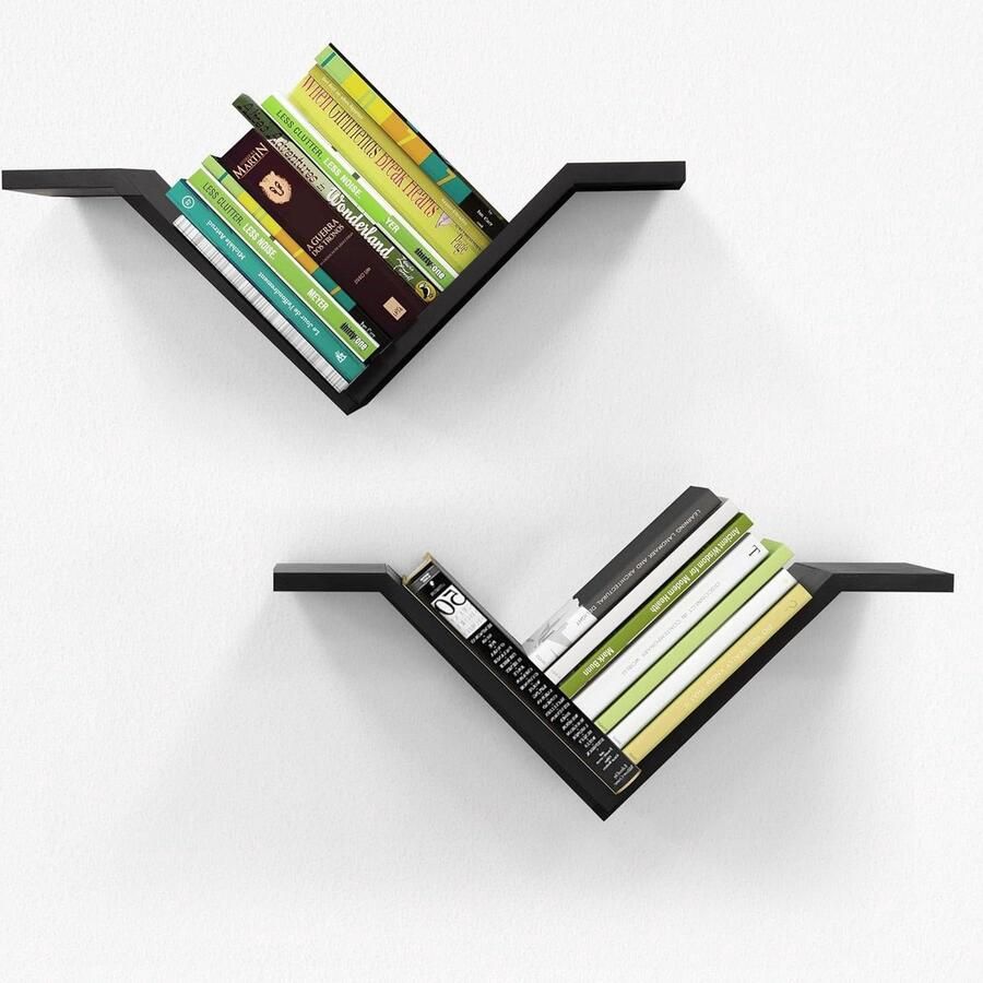 Wandrek hout set van 2 wilde gans-vormig design Zwevende planken V-vormige wanddecoratie Moderne boekenkast voor slaapkamer woonkamer kinderkamer