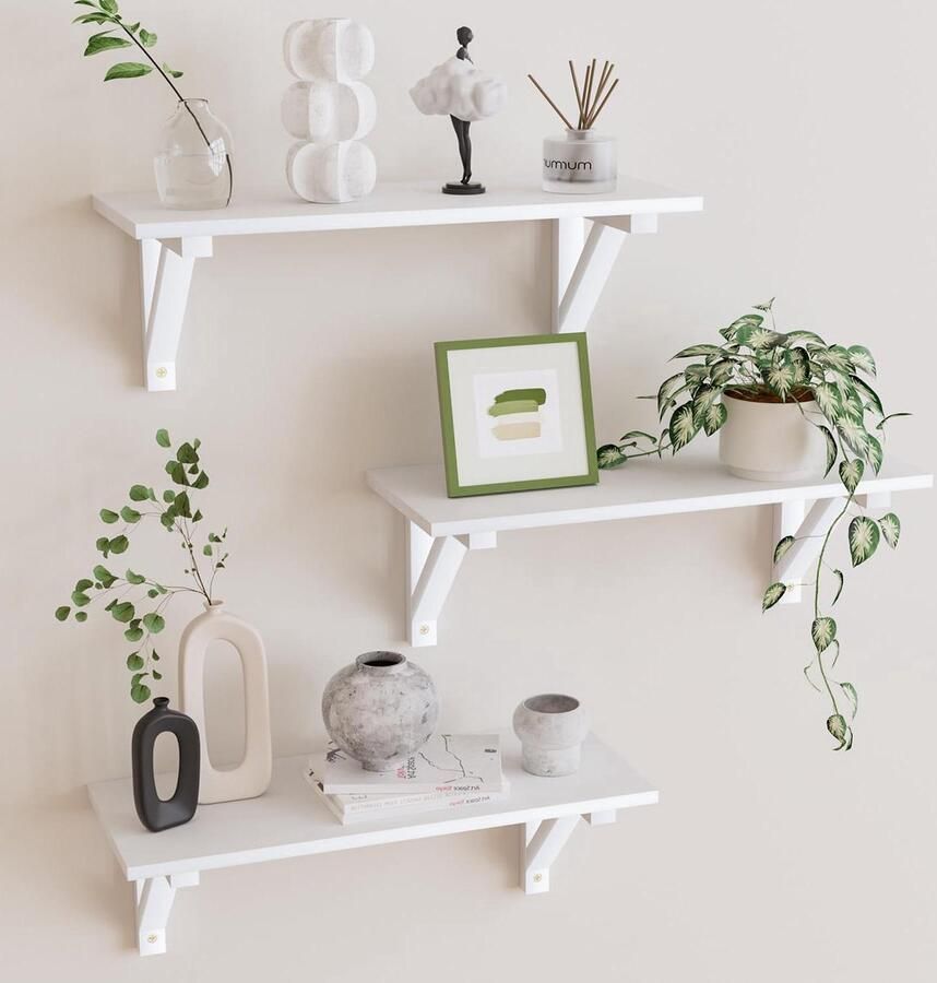 Wandrek Houten 3-delige set Multifunctioneel Wit Hout