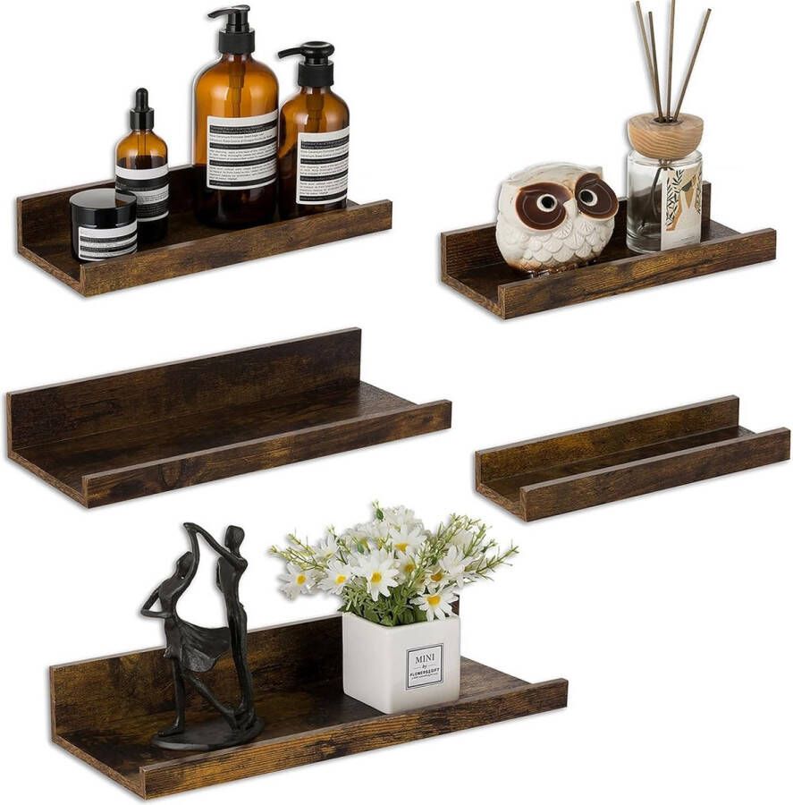 Wandrek houten rek 5-delige set zwevende planken vintage wandplanken houten rek voor keuken kinderkamer woonkamer