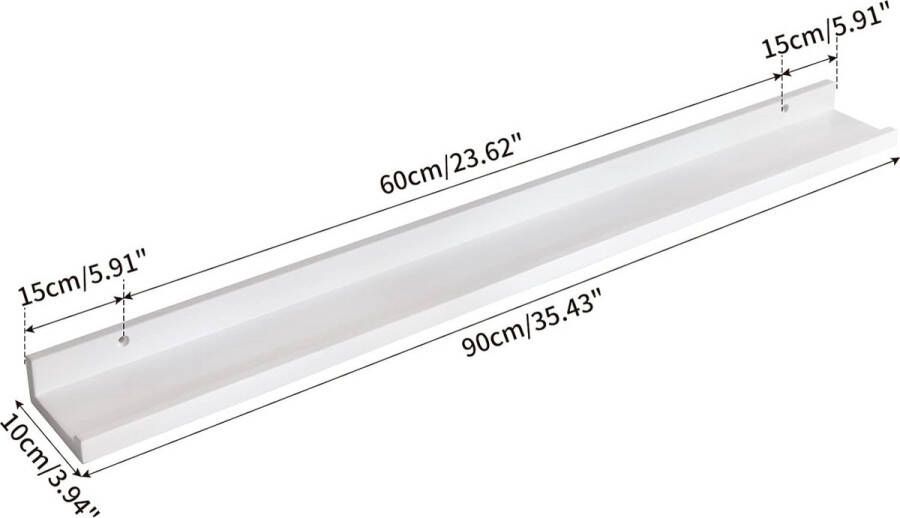 Wandrek in U-vorm 30 45 60 90 cm zwevend rek vintage stijl hangrek voor decoratie woonkamer slaapkamer en kantoor RF-GB545W