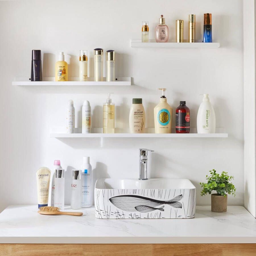 Wandrek in U-vorm 30 45 60 90 cm zwevend rek vintage stijl hangrek voor decoratie woonkamer slaapkamer en kantoor RF-GB601W