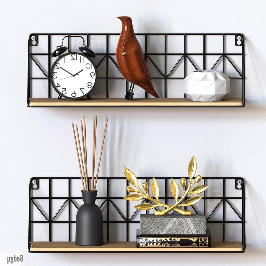 Wandrek Industrieel Zwart Metaal & Hout Set van 2 zwevende wandplanken Boekenrek Afmeting 45 x 12 x 15 cm