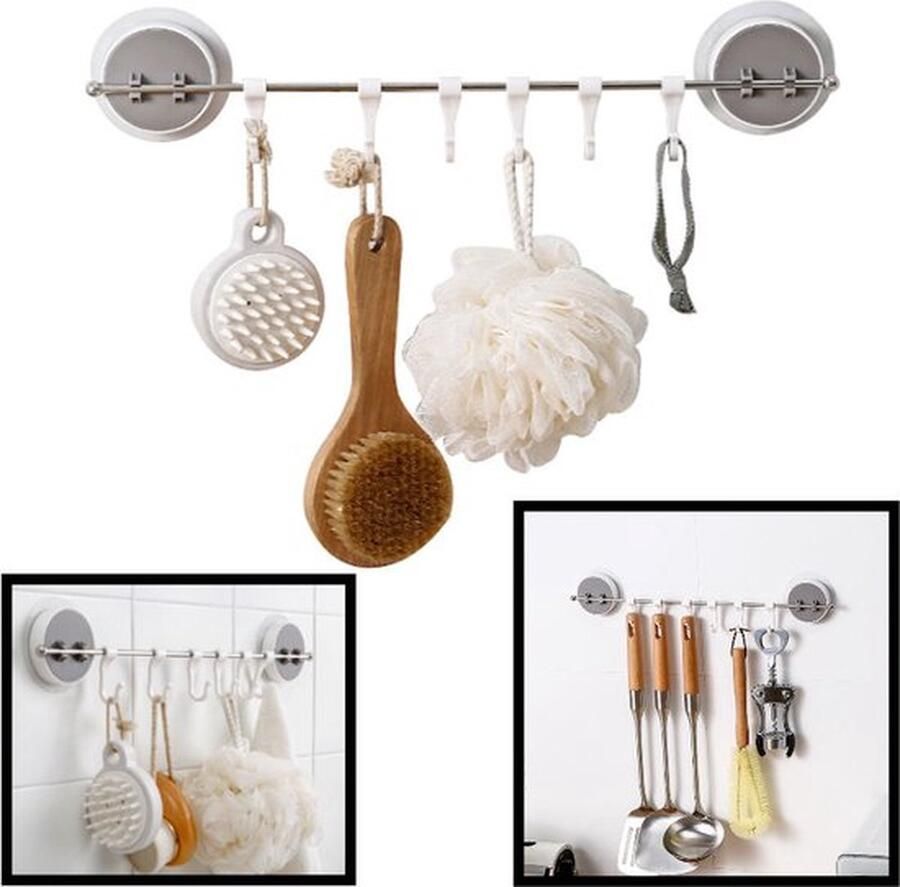 Wandrek Keuken Badkamer Hangend rek met 6 Ophanghaken Zonder Boren Bestek en Keuken accessoires Badkamerrek