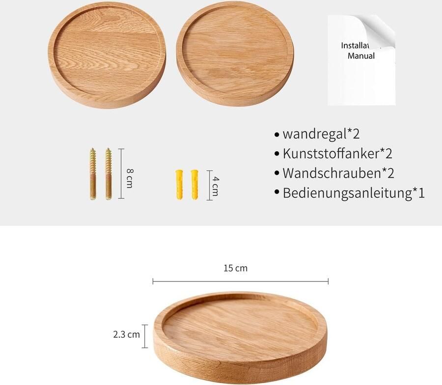 Wandrek klein hout massief eiken wandrek rond zwevend rek hout plantenrek muur kleine planken wandbevestiging wanddecoratie hangrek set van 2