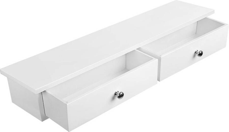 Wandrek met 2 laden hangplanken zwevende planken hoogglans-finiton draagvermogen 15 kg 65 x 15 x 10 cm voor slaapkamer woonkamer keuken hal wit LWS65WT