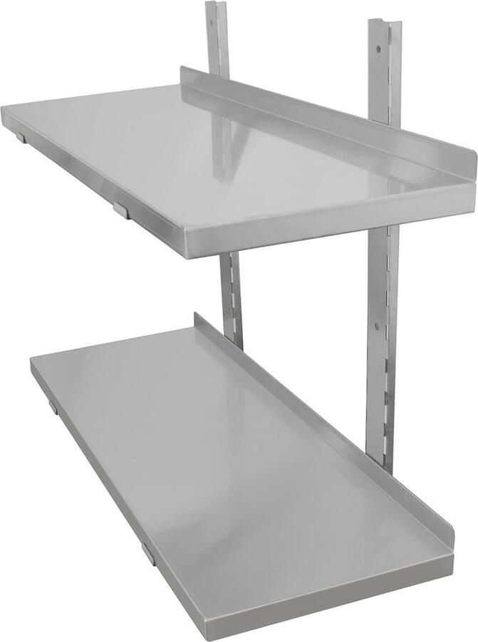 Wandrek met 2 Planken Modern Design Geschikt voor Keuken en Garage Roestvrij Staal 60 x 30 cm