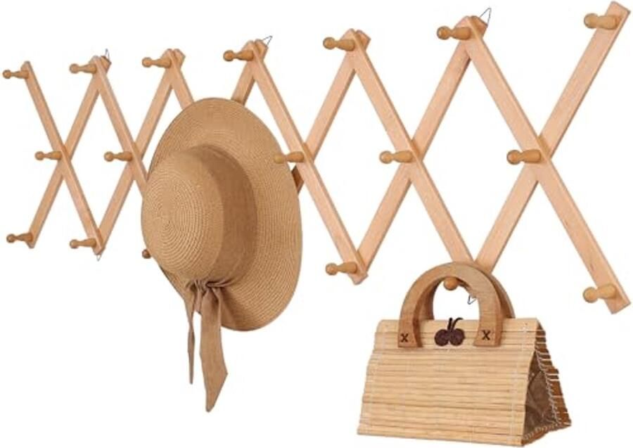 Wandrek met 20 haken Houten muurkapstok voor jassen hoeden honkbalpetten en sieraden
