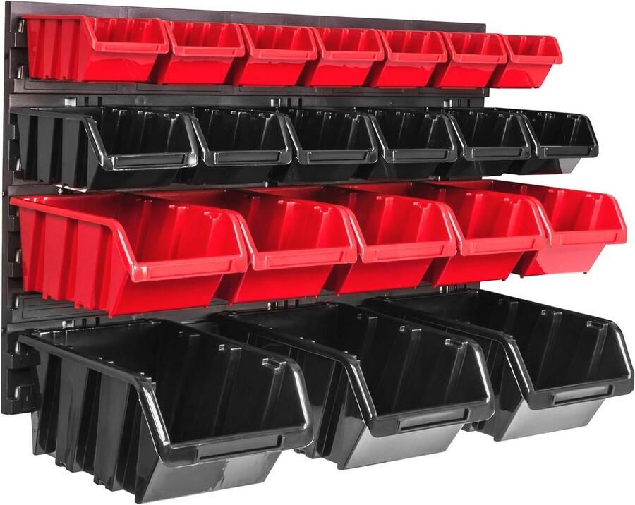 Wandrek met 20 stapelbakken Opbergoplossing voor kantoor werkplaats en garage