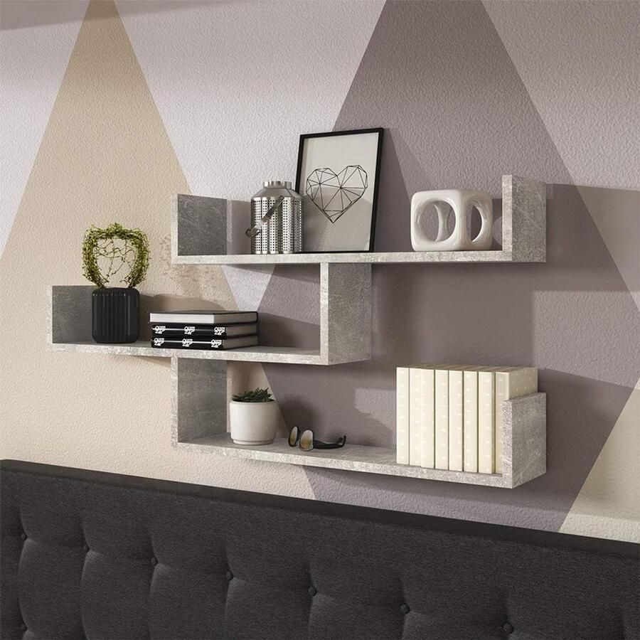Wandrek met 3 planken modern interieur betonlook 55 x 119 cm