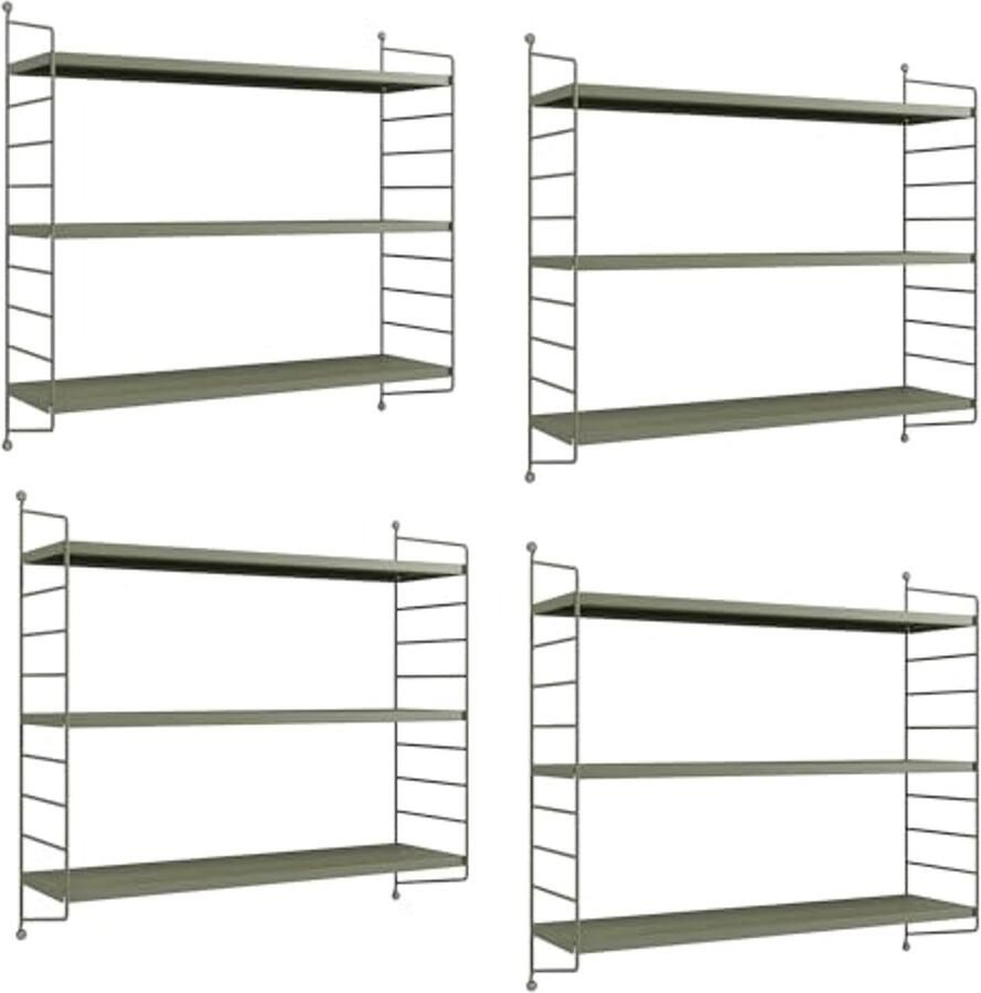 Wandrek met 4 Stuks en 12 Legplanken van Staal Verstelbare Wandplanken in Camel Kleur