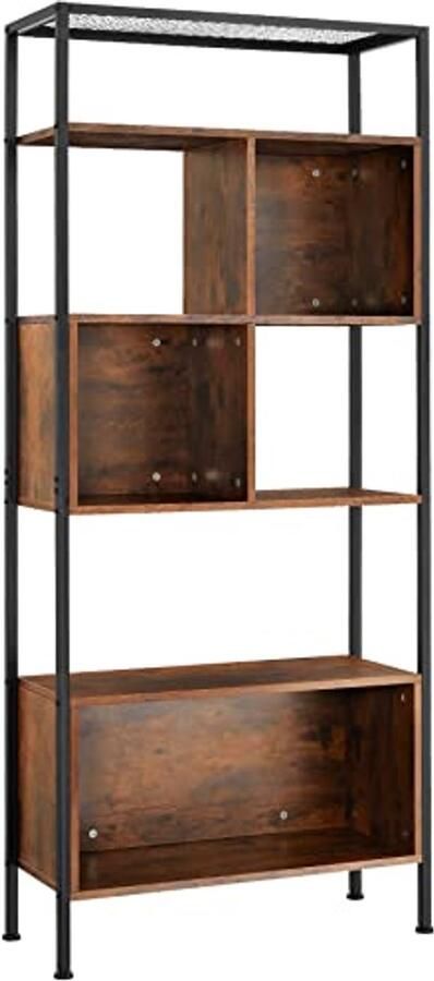 Wandrek met 5 Niveaus Boekenkast voor Woonkamer Keuken en Kantoor Zwart Metalen Frame