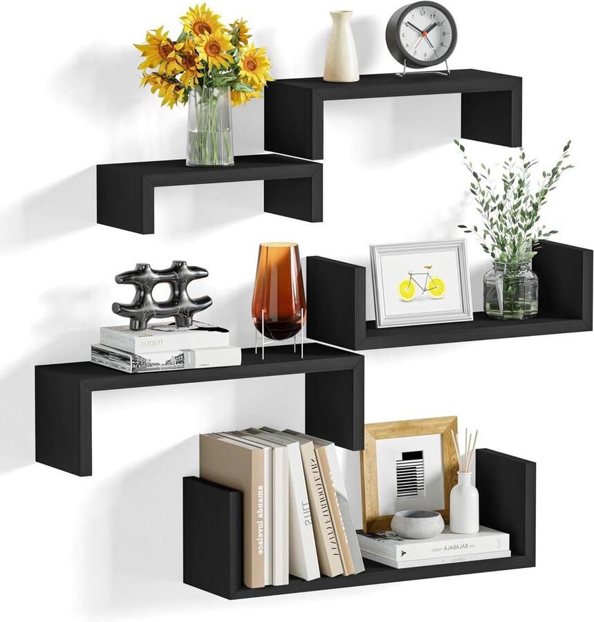 Wandrek met 5 zwevende planken decoratie zwart