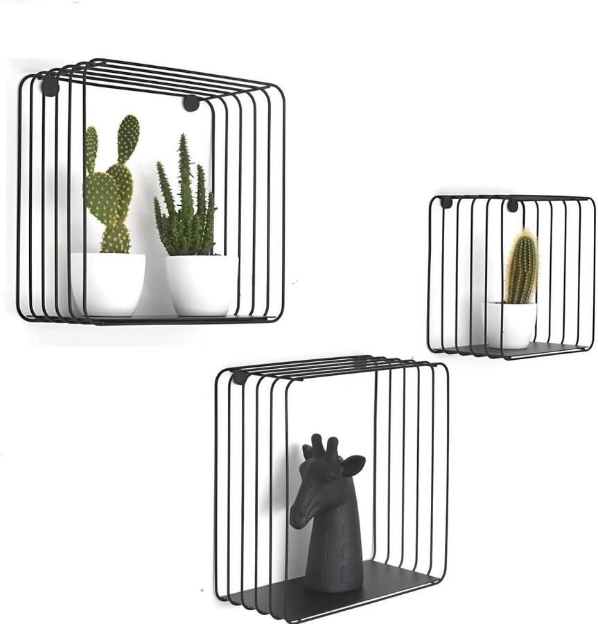 Wandrek met bamboehout decoratief zwart of wit 3 delige set