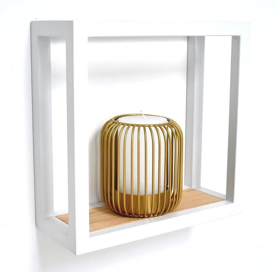 Wandrek met bamboehout veelzijdig en stijlvol 1 stuk wit metaal