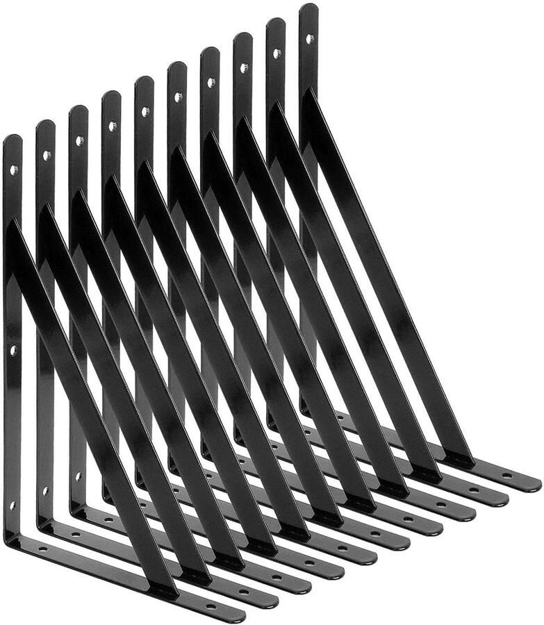 Wandrek met Driehoekige Houders Staal 10 Stuks Zwart
