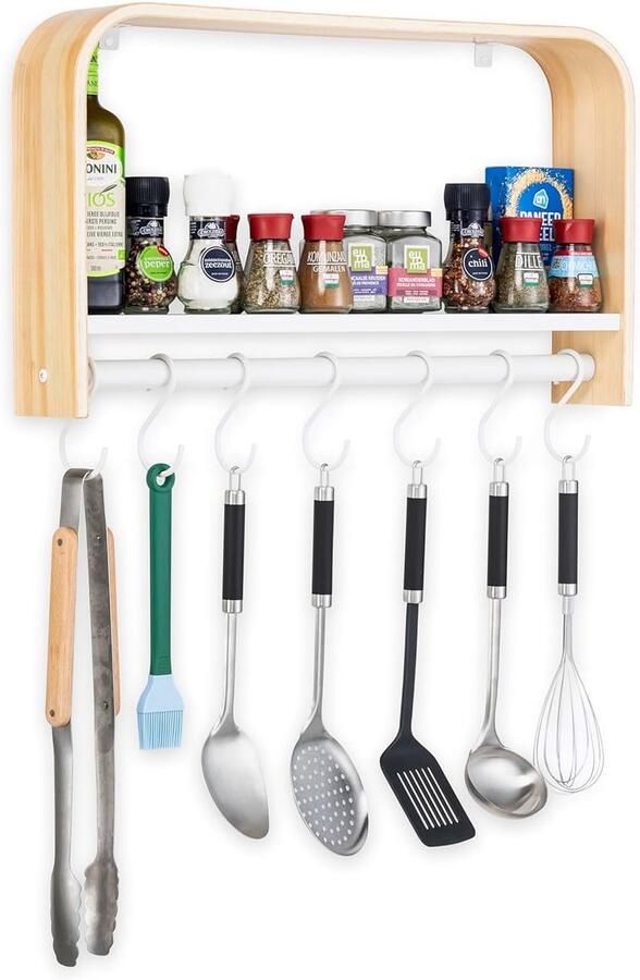 Wandrek met Haken Multifunctioneel 1 stuk Natuurlijke look Hout en staal