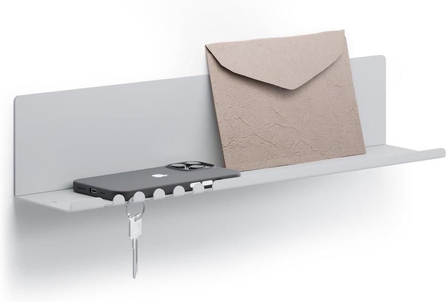 Wandrek met Haken Organizer voor Sleutels en Brieven 1 stuk Grijs Staal