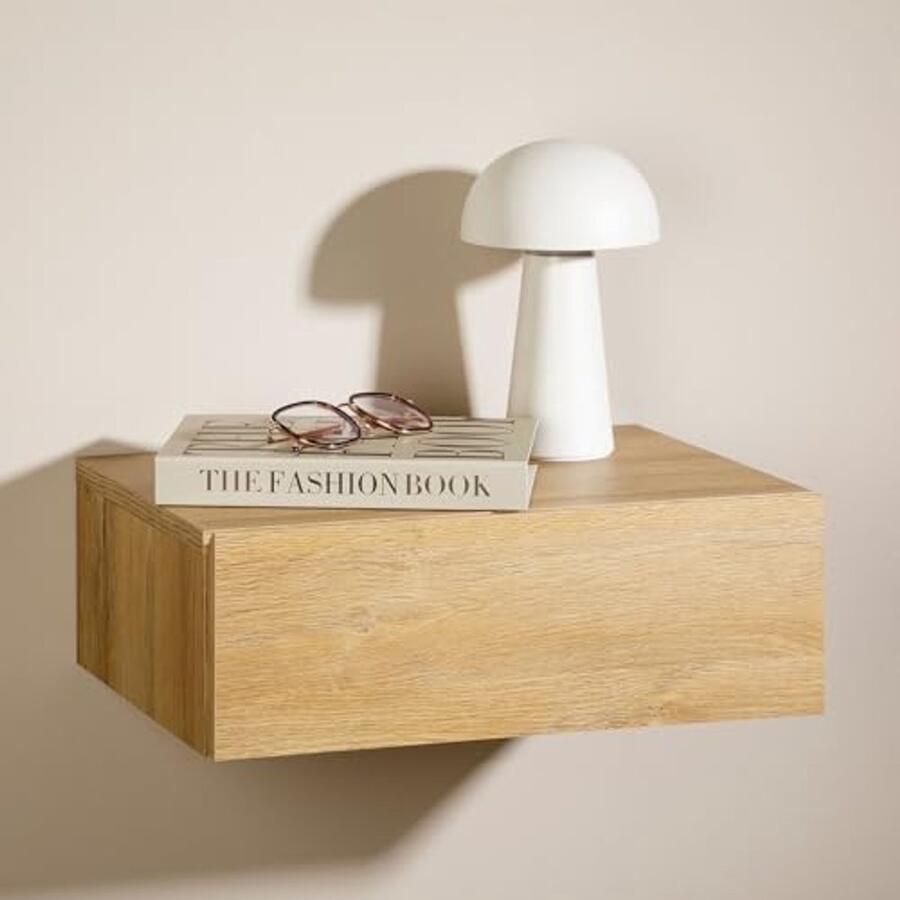 Wandrek met Lade Hangend Nachtkastje en Wandplank in Wilde Eik