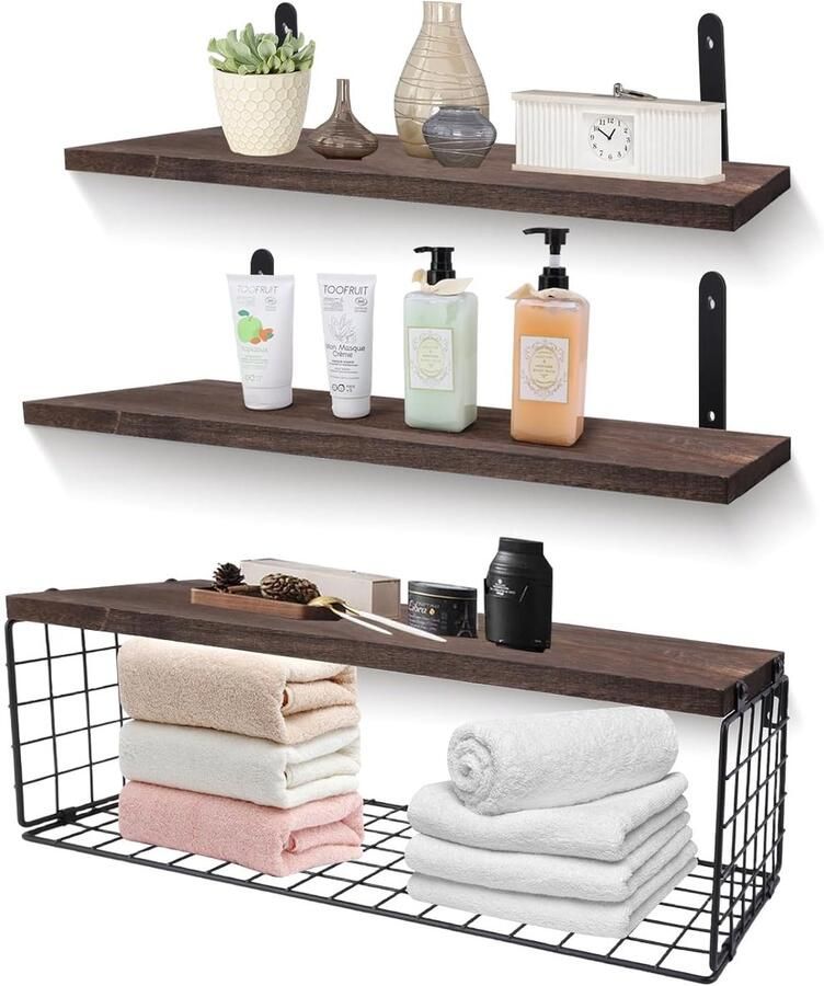 Wandrek met Opbergmand Multifunctioneel Set van 3 Paulownia-hout