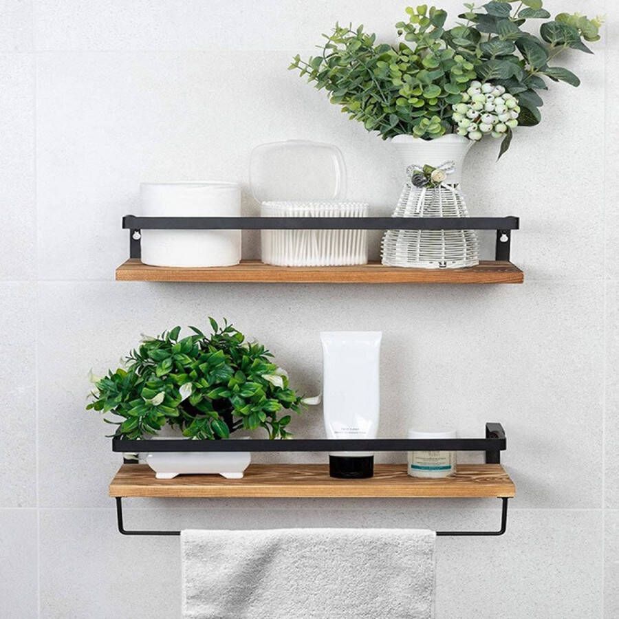 wandrek met twee lagen en handdoektang-Praktische en stijlvolle opbergruimte voor badkamer en keuken-Zwart en bruin