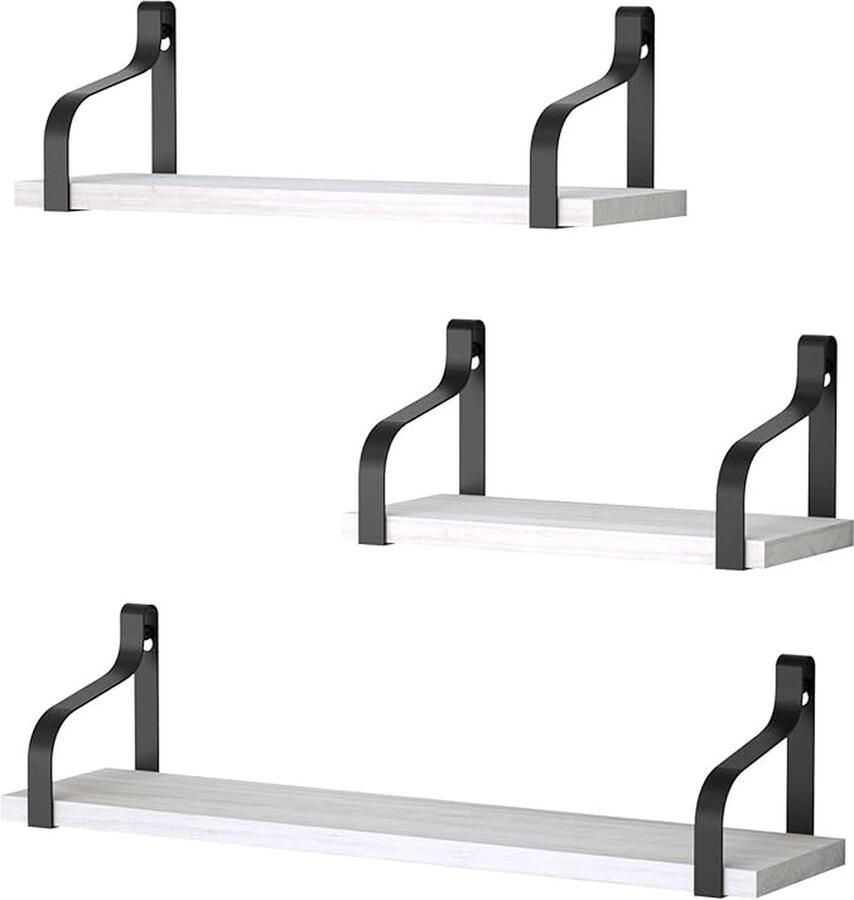 CLORD Wandrek met U-vormige zwevende planken een set van 3 in wit en zwart. Ideaal voor de woonkamer slaapkamer hal of badkamer. Afmetingen van 43 33 23 cm - Foto 2