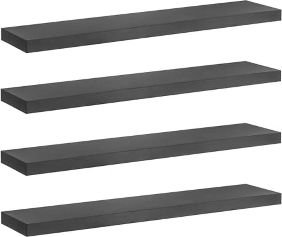 Wandrek met Verborgen Bevestiging Set van 4 Boekenkast en Hangrek MDF-plank 90 x 20 x 4 cm Max. Belasting 5 kg Zwart