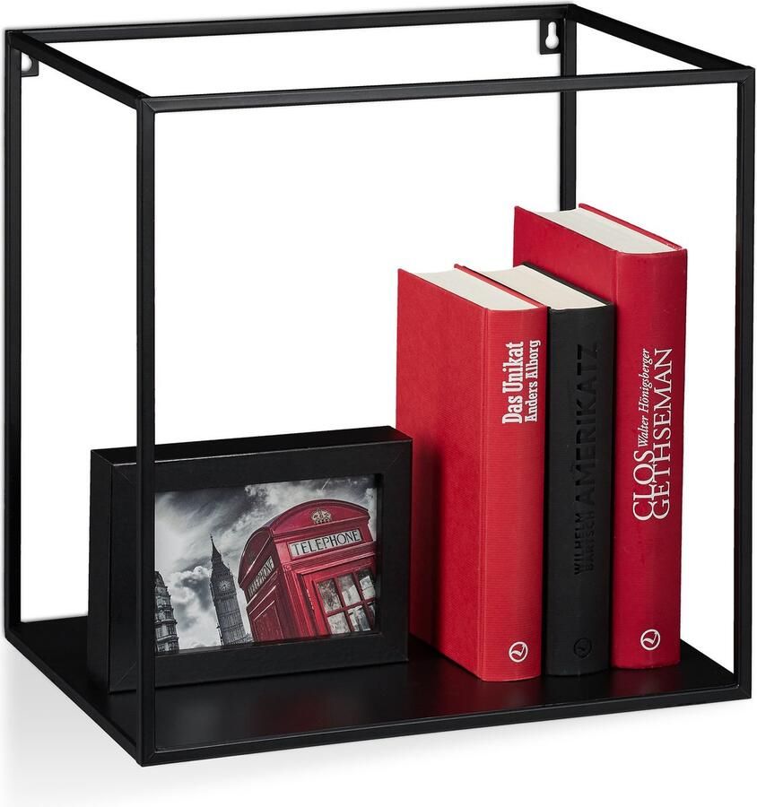 Relaxdays wandrek metaal modern design woonkamer vierkant 35 x 35 x 25 cm zwart