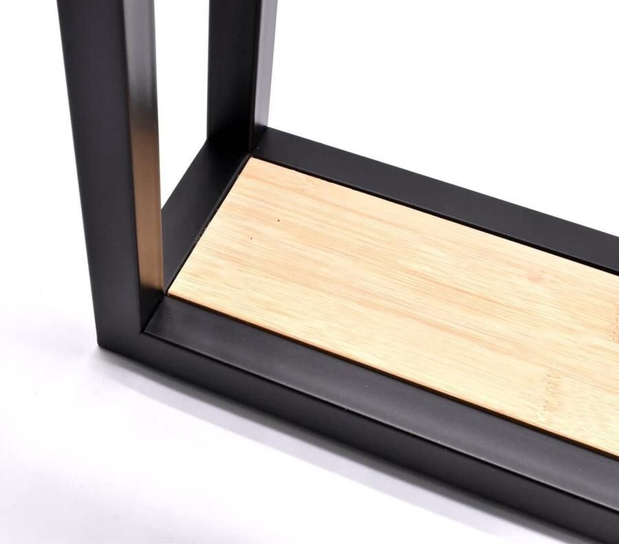 Wandrek metaal zwart stijlvol en functioneel 1 stuk bamboe