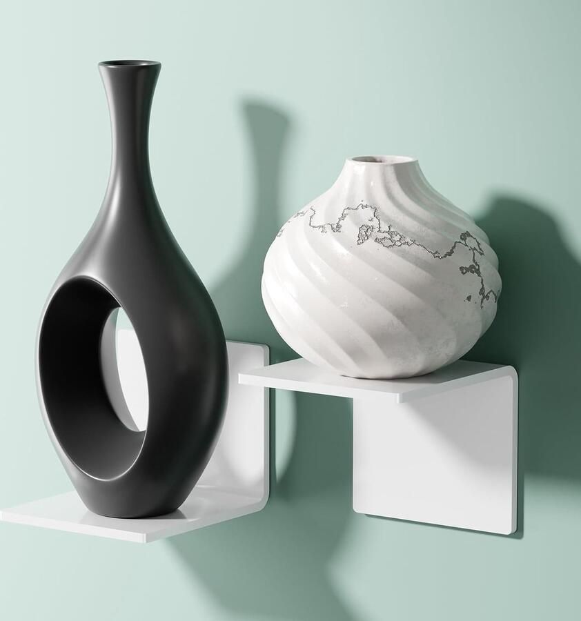 Wandrek mini zwevende planken 2 stuks wit acryl 10 cm breed