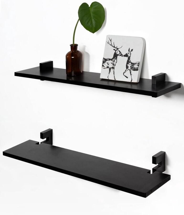 Wandrek moderne wanddecoratie set van 2 zwart massief hout 60 cm
