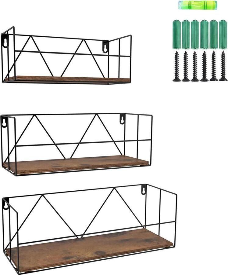Wandrek moderne wandplank geschikt voor badkamer 3-delige set rustiek metaal en hout