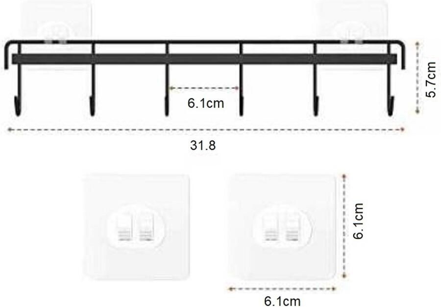 Wandrek ophangrek bekerrek mokkenrek kopjesrek bekerhaak kledingrek keukengerei keuken organiser handdoekrek niet boren – Ophangsysteem – Opbergsysteem – IJzeren haken – Ophanghaken Keuken badkamer accessoires – zwart - Foto 2