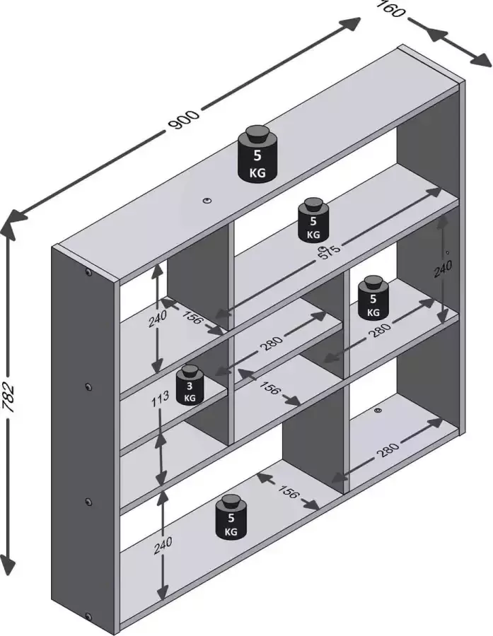 Wandrek Oregon Beton Wit Breedte 90 cm Hoogte 78.2 cm Diepte 16 cm - Foto 2