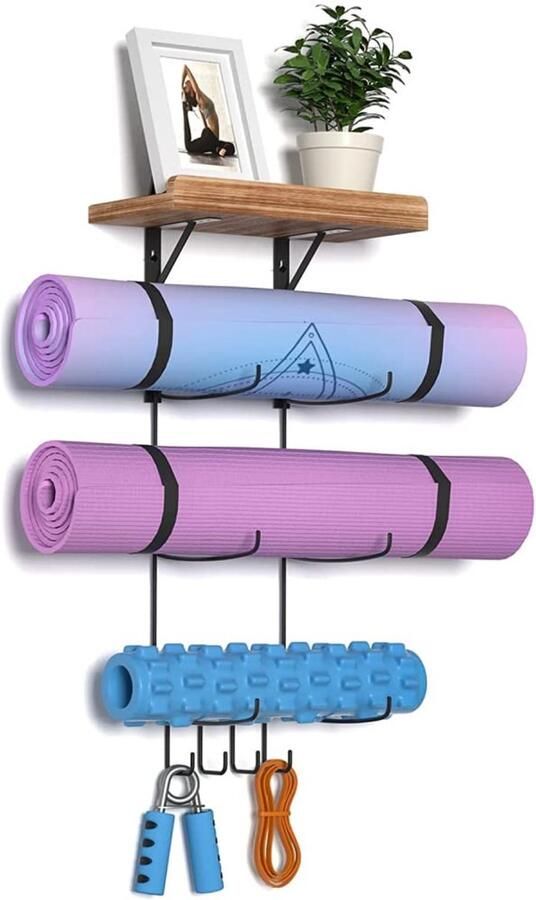 Wandrek Organizer Yogamat Opbergrek Fitnessaccessoires 1 stuk Hout